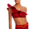 Фото #1 товара Johanna Ortiz Ayacucho Ruffle Reversible One Shoulder Bikini Top Red Size M