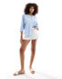 New Look long sleeve linen look shirt in blue