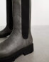 Фото #4 товара Monki knee high boot in dark grey distressed