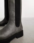 Monki knee high boot in dark grey distressed