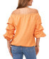 Фото #2 товара Women's Linen-Blend Off The Shoulder Bubble Sleeve Tie Front Blouse