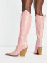 ASOS DESIGN Catapult heeled western knee boots in pink croc