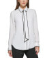 Фото #9 товара Petite Piped-Trim Button-Up Blouse, Created for Macy's