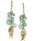 Фото #1 товара Gold-Tone Mixed Bead & Disc Pavé Sea-Motif Charm Linear Drop Earrings