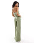 Фото #4 товара ASOS DESIGN drape detail bandeau jumpsuit in khaki linen