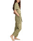 ფოტო #3 პროდუქტის Women's Belted Short-Sleeve Denim Jumpsuit