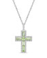 ფოტო #1 პროდუქტის Sterling Silver Halo Birthstone Style Genuine Peridot and White Topaz Fancy Cut Cross Pendant Necklace