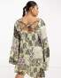 ASOS DESIGN Curve v-neck kimono sleeve mini smock dress with cross back in mixed paisley