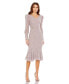 ფოტო #2 პროდუქტის Women's Sequined V Neck Illusion Long Sleeve Trumpet Dress