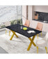 Фото #7 товара 70.87" Modern Square Dining Table With Printed Marble Tabletop+ X-Shaped Table Leg