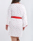 Kyley Plus Size Heart Print Robe with Contrast Self Tie Sash and Red Trim