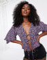 Фото #1 товара Miss Selfridge tie front tea top in purple ditsy print