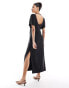 & Other Stories lux jersey midi dress with boat neck and thigh split in black