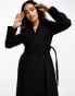 Фото #6 товара Forever New Petite formal wrap coat with tie belt in black