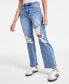 ფოტო #1 პროდუქტის Juniors' Super High Rise Distressed 90s Wide Leg Jeans