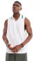 ASOS DESIGN relaxed vest with polo neck in white towelling Белый, S - Chest 38 - фото #1