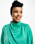 Фото #4 товара ASOS DESIGN Modest satin high neck pleat detail maxi dress with long sleeves in jewel green