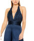 Фото #3 товара Women's Ruched Halter Top Wide Leg Satin Jumpsuit