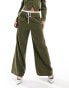 Фото #2 товара Extro & Vert Petite drawstring tailored trousers in khaki stripe co-ord