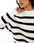 Pull&Bear boxy ribbed jumper in ecru stripe