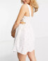 River Island embroidered shirred mini beach dress in white