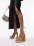 Topshop Eve heeled platform with ankle tie in gold