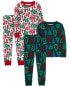 Фото #3 товара Toddler 4-Piece Christmas 100% Snug Fit Cotton Pajamas 3T