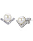 ფოტო #1 პროდუქტის Cultured Freshwater Pearl (7mm) & Lab-Created White Sapphire (1/3 ct. t.w.) Chevron Stud Earrings in Sterling Silver