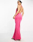 Фото #2 товара Something New low plunge back slinky maxi dress with halter neck in pink