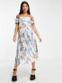 ASOS DESIGN Maternity bardot pleated midi dress in blue floral print