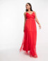 Фото #2 товара Anaya tulle maxi dress with tiered skirt in bright red