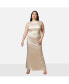 ფოტო #1 პროდუქტის Plus Size Tulip Satin Button Shoulder Maxi Slip Dress