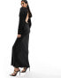 Фото #4 товара ASOS DESIGN satin long sleeve maxi dress with sheer panel detail in black