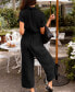 ფოტო #2 პროდუქტის Women's Black Collared Short Sleeve Front Button Coveralls