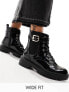 Фото #1 товара River Island wide fit lace up boot with gold buckle in black