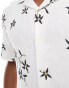 Abercrombie & Fitch floral embroidery linen blend short sleeve shirt in white with revere collar