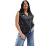 ONLY Curve faux leather biker waistcoat in black