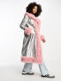 Annorlunda metallic faux shearling edged coat in silver and pink