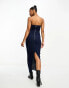 Фото #4 товара Miss Selfridge denim stretch bandeau maxi dress in indigo wash