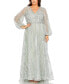 ფოტო #2 პროდუქტის Plus Size V Neck Puff Sleeve Embroidered A Line Gown