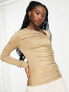 Фото #4 товара Weekday Isia exclusive asymmetric drape long sleeve top in beige