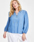 Фото #1 товара Plus Size Lace-Up Blouson-Sleeve Top, Created for Macy's