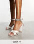 Фото #1 товара Be Mine Wide Fit Bridal Carmela block heeled sandals with embellished ribbon tie in ivory satin