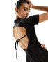 Fashionkilla stretch cord zip through tie back jumpsuit in black