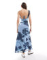 Фото #4 товара ASOS DESIGN one shoulder frill maxi dress with ruffles in blue floral print