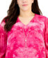 Фото #3 товара Plus Size New Year Dye Smocked-Sleeve Necklace Top, Created for Macy's