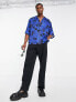 ASOS DESIGN dropped shoulder oversized revere satin shirt in blue floral print