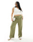 Фото #2 товара ASOS DESIGN Curve wide leg dad trouser with linen in olive