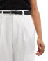 Stradivarius belted linen look trouser in white