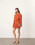 ASOS EDITION jersey long sleeve slouchy mini dress with layering detail in rust